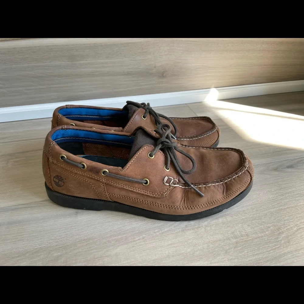 Timberland‎ Mens Size 10 Two-Eye Brown Leather Deck Shoes Lace Around